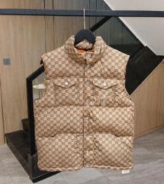 

mens designer vest full body ggity letters jacquard stand collar outwear coat puffer fluffy 100% white duck down men women down zipper coats, Black;white