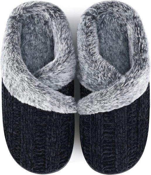 

women's home slippers indoor and outdoor fleece slippers with arch support, Black