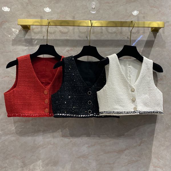 

women's tanks & camis designer french woven tweed vest women's clothing spring and summer 2022 new silver thread ribbon small frag, White