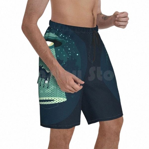 

men's shorts beware ufo beach men pants swim trunks vector retro silhouette cartoon technology object spaceship ufomen's p7dy#, White;black