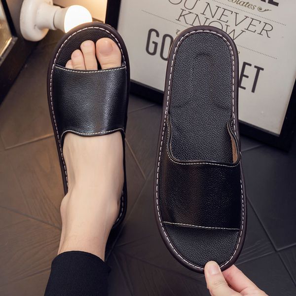 

fashion solid color ladies leather slippers simple summer women's clothing, Black