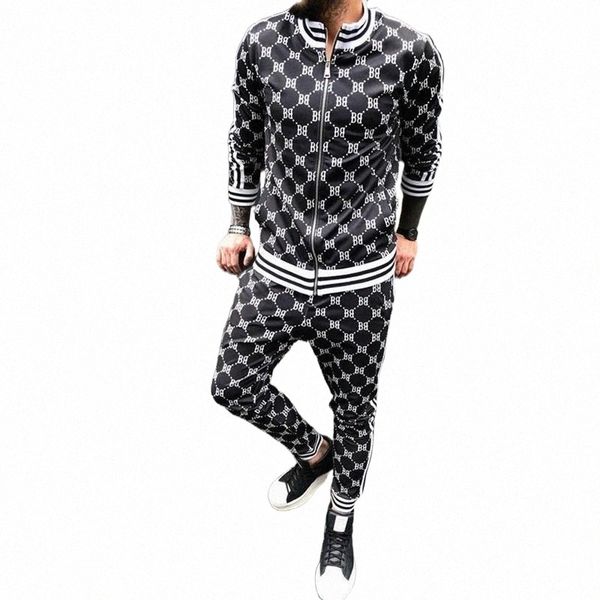 

men's tracksuits gentlemen suit men tracksuit set male plaid casual zipper sweatshirt pocket fashion jackets sets mens x6ko#, Gray