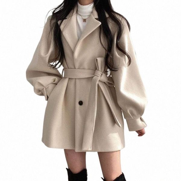 

women's trench coats thickened wool coat medium long autumn and winter windbreaker h23m#, Tan;black