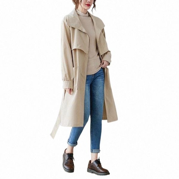 

women's trench coats british style coat autumn 2021 waist is thinner mid-length long sleeve stand-up collar temperament windbreaker jac, Tan;black