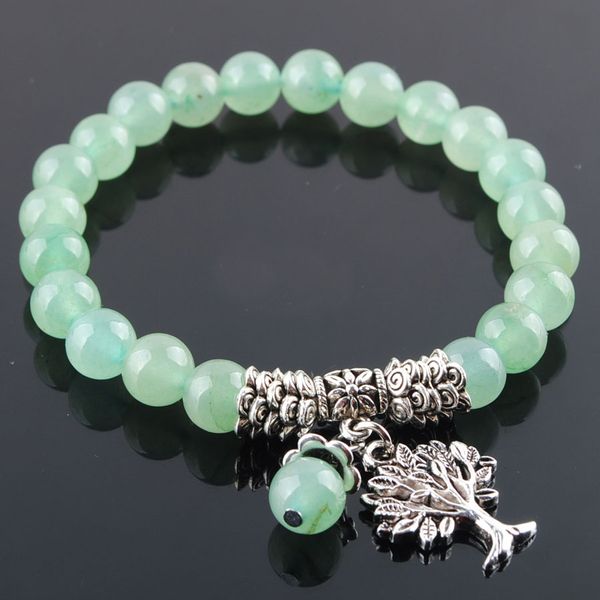 

8mm natural aventurine stone strand bracelet beaded beads tree of life charms female jewelry wholesale k3216, Black
