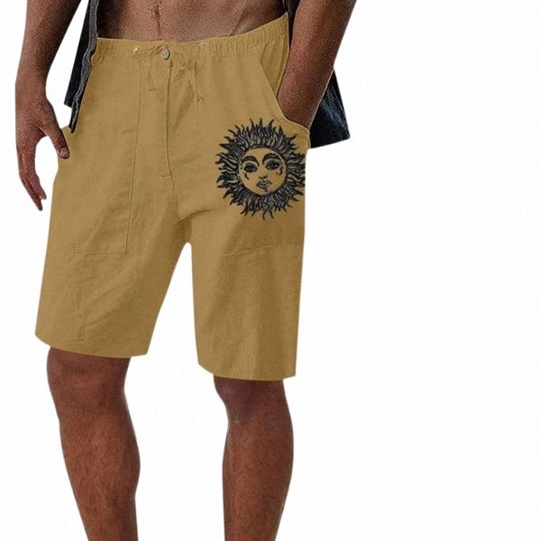 

men's shorts running men cotton linen sun print male summer breathable solid color trousers fitness streetwear dailymen's v91v#, White;black