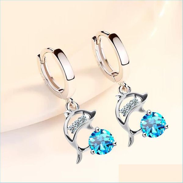 

dangle chandelier 925 sterling sier new womens fashion jewelry earrings blue crystal pink zircon dolphin long tassel r dhseller2010 dhgne, Silver