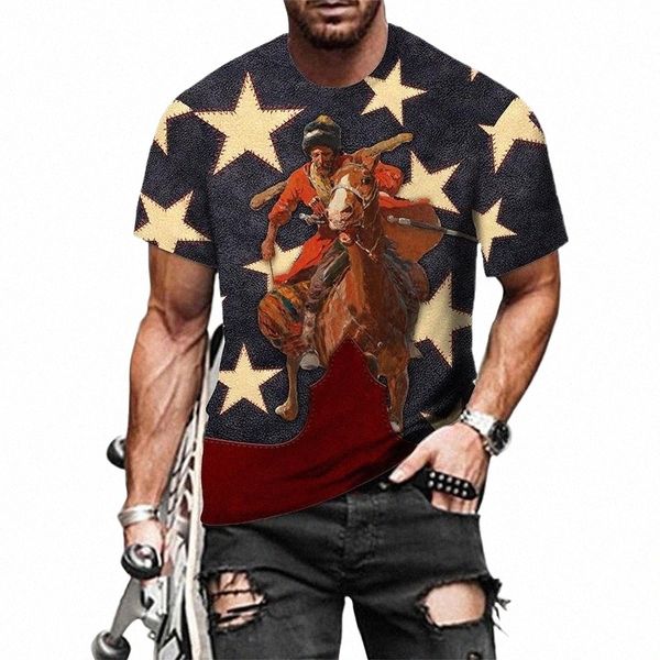 

men's t-shirts summer mens t shirts oversized loose clothes vintage short sleeve fashion cowboy 3d printed all-match o collared tshirtm, White;black