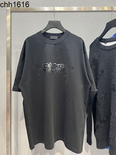 

men t-shirts ins balencaigass 22ss spring and summer new genuine graffiti english alphabet printing couple paris casual short sleeve t-shirt, White;black