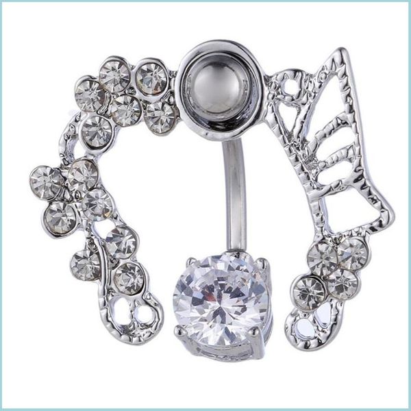 

navel bell button rings stainless steel fashion leak empty butterfly navel bell button rings zircon puncture women b dhseller2010 dhe6t, Silver