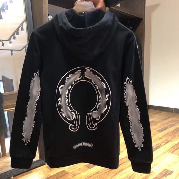 

men's fashion luxury sweatshirts classic ch brand hoodie hooded designer horseshoe loose zipper jacket pullover coat women sweatshirt, Black