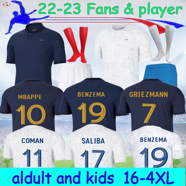 

2022 2023 benzema mbappe soccer jerseys player version griezmann pogba 22 23 french coupe du monde national team francia giroud fans kante f, Black;yellow