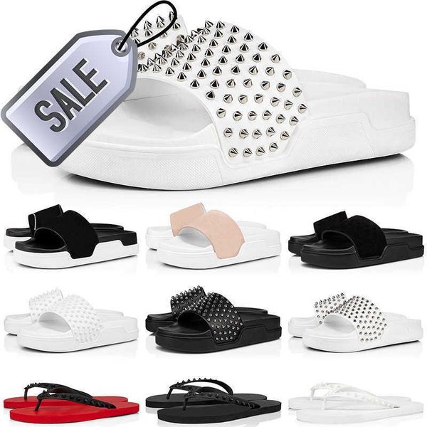 

with box designer christians red-bottoms sandal discount ss slides men sandals outdoor shoes triple black white green spikes mens flat yh