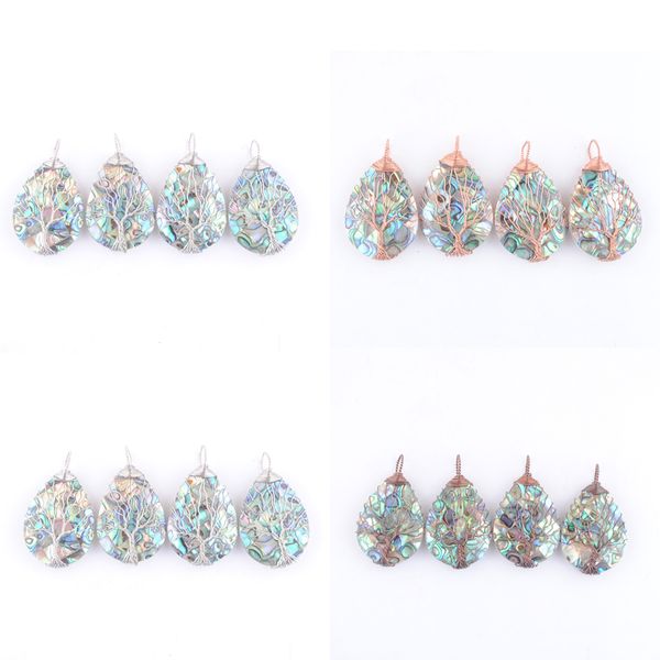 

new zealand natural abalone shell teardrop pendants silvers rose gold ancient copper wire wrapped tree of life necklace making bn472, Silver