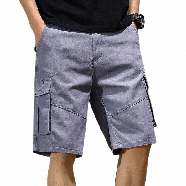 

men's shorts summer men casual multi-pocket cargo man brand 100% cotton knee-length pants streetwear hip hop sports trousersmen's, White;black