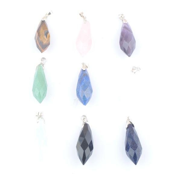

natural gemstone pendant faceted stone beads reiki polygonal section jewelry for necklace making bn434, Silver