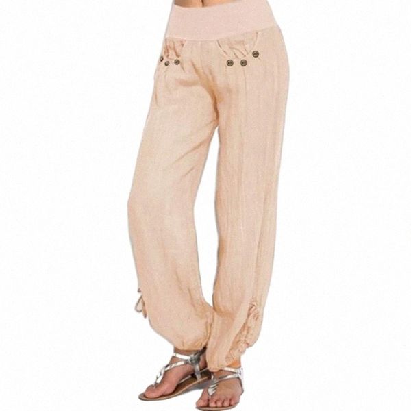 

women's pants & capris solid casual loose cotton fashion wide buttons linen women trouser leg and plus size trousers t1xz#, Black;white