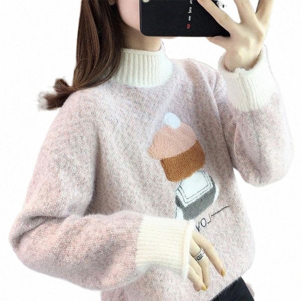 

women's sweaters 841 autumn winter women mock sweater chenille imitated mink loose fashion sweet kawaii girlfriend slim student campus, White;black