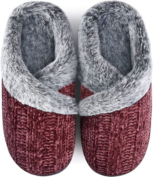 

women's home slippers indoor and outdoor fleece slippers with arch support burgundy, Black