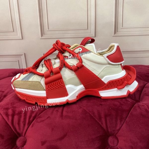 

designer's letter joint casual shoes blue 34-45 multi-white pink embossed calfskin leather red khaki green sole printed oversized women, Red;white