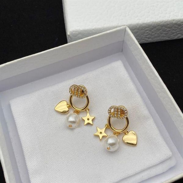 

luxury designer gold color pearl heart star dangle drop earrings stud bijoux for women earring accessories vintage famous brand la265w, Silver