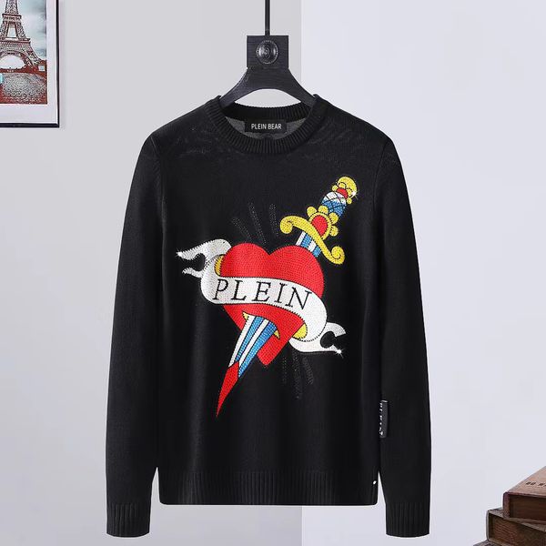 

plein bear men's sweaters pullover ls intarsia skull pp mens sweaters long sleves knits letters budge rhinestone sweatshirt men knit c, White;black