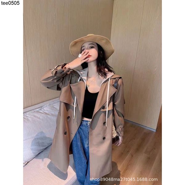 

22ss early spring new casual fashion classic row button removable hooded windbreaker coat, Tan;black