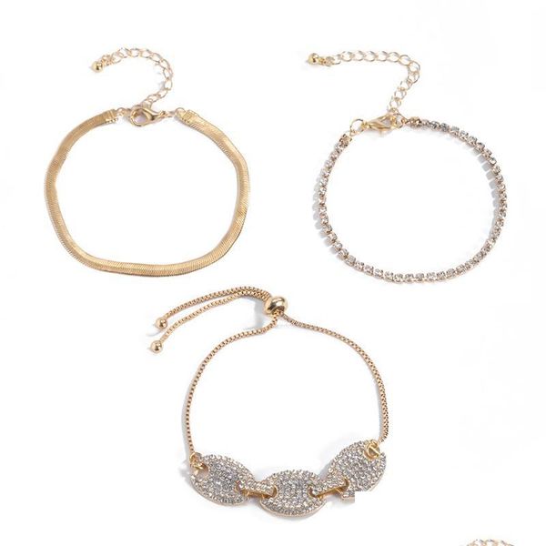 

charm bracelets 3pcs/set all-match simple mtilayer alloy women rhinestone shiny bangle bracelets jewelry accessories gif dhseller2010 dh74r, Golden;silver