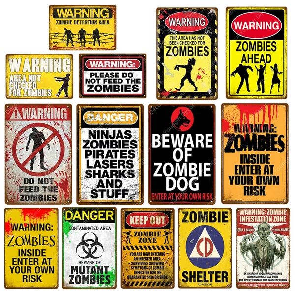 

warning metal painting beware of zombie danger keep out metal tin signs vintage poster wall art plaque bar pub club home decor iron arts pla