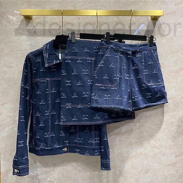 

women's tracksuits designer letter jacquard embroidery denim coat short half skirt female spring/summer 2022 new south oil design feels, Gray