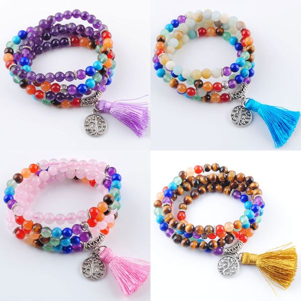 

natural stone gem 6mm bracelets strands & bangles meditation healing 7 chakra ladies wrapped reiki rosary 108 mala beads for women amulet bk, Black
