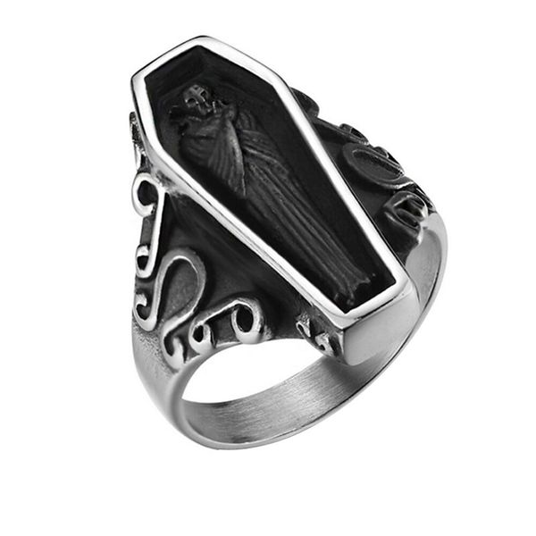 

retro antique ancients men's rings style titanium stainless steel black men biker hip hop portrait punk ring, Golden;silver
