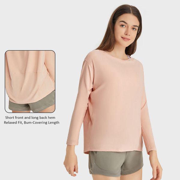 

l_010 bum-covering length sweatshirts relaxed yoga fitness tee-shirt casual long sleeve shirt, White;red