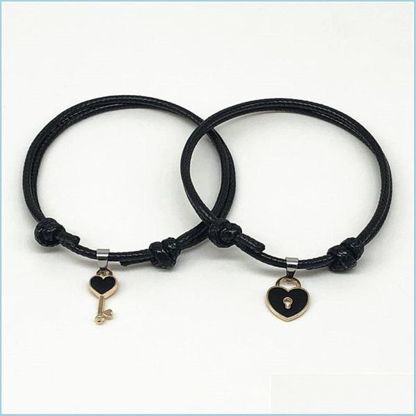 

charm bracelets 2pcs/pair couple bracelet alloy key love heart lock charm handmade jewelry rope gifts for lovers 1041 t2 dhseller2010 dhomf, Golden;silver