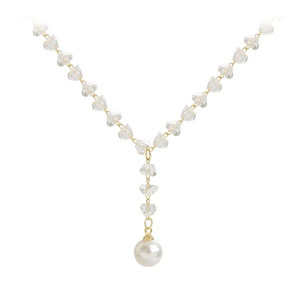 

Chainfashion Shiny Crystal Pearl Pendant Necklace Women's Clavicle Thin Neck Chain Jewelry