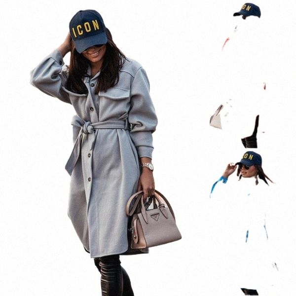 

women's trench coats winter streetwear blue long windbreaker women turn-down collar sleeve single-breasted coat lace up casual jacket f, Tan;black