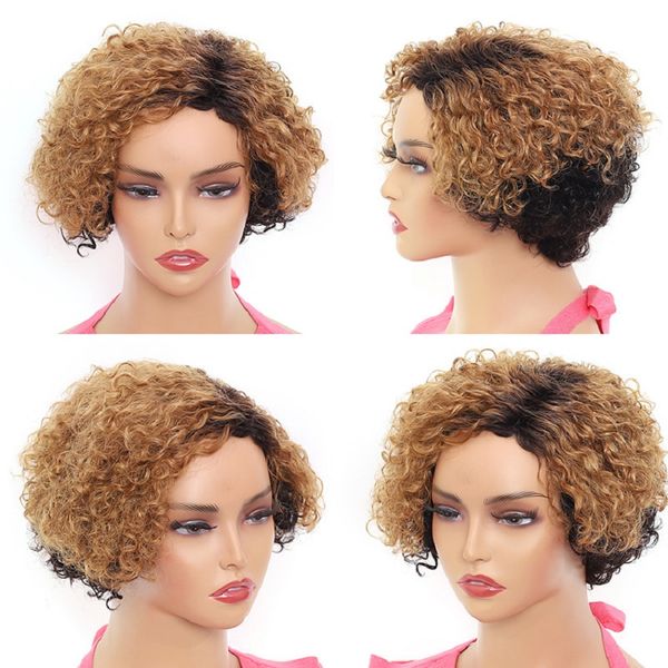 

1b/30 short rolls of africa afro curly hair wigs human hair mechanism, Black;brown