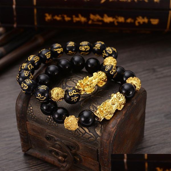 

bangle bangle feng shui obsidian stone beads braceletes men women wristband gold black pixiu wealth and good luck dhseller2010 dhnhk