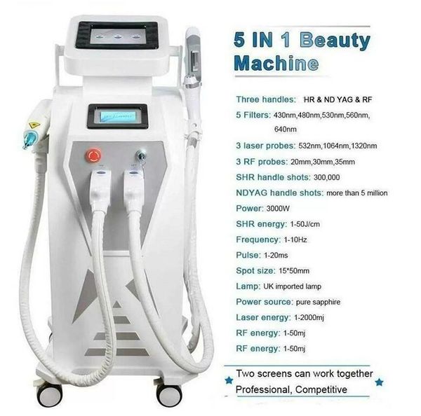 

double screen 4 in1 multi-function laser ipl tattoo removal machine vascular pigment acne therapy laser 5 filters opt tattoo/, Black