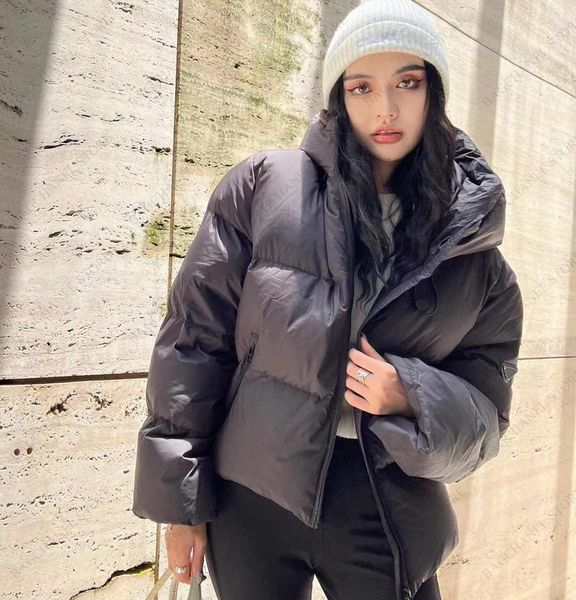 

classic women jackets prad short hooded down coats designer parkas fashion inverted triangle mens jackets winter warm parker windbreaker 001, Black;brown