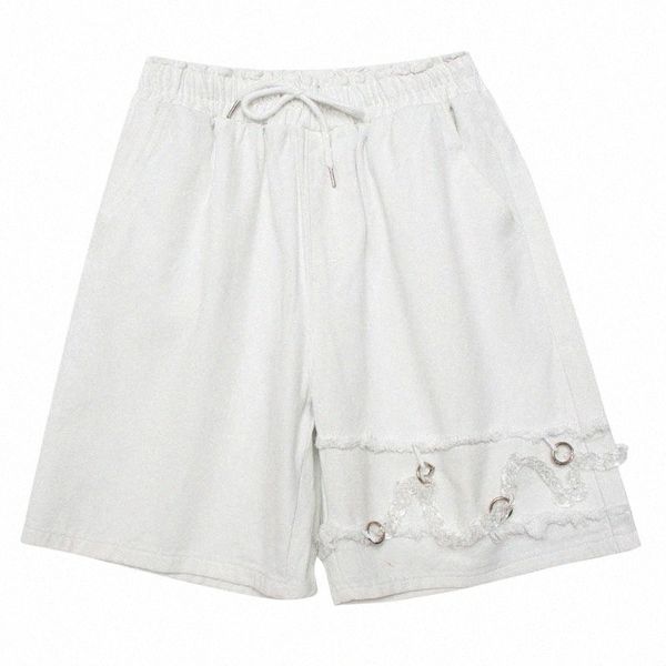 

men's shorts mens denim hip hop summer baggy chain short streetwear harajuku casual loose jeans fashion trousers whitemen's j5bb#, White;black