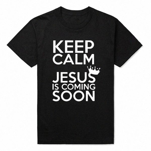 

men's t-shirts keep calm jesus is coming soon catholic god christian t shirts men cotton casual manmen's u1ay#, White;black