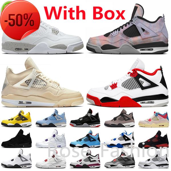 

2022 with box 4 black military cat infrared fire red mens basketball shoes cement university unc thunder white oreo zen master bred 4s