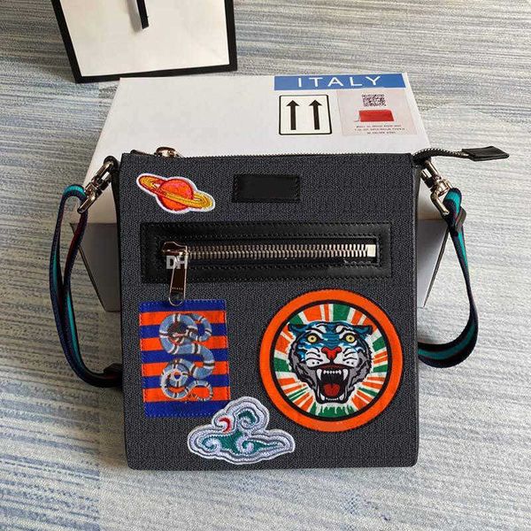 

2022 messenger bags pouches printed and embroidery tiger bird shoulder real leather crossbody handbag bag for man