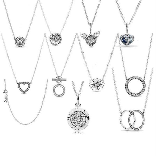 

fashion brand pandora jewelry silver s925 glittering snowflake shining round diamond inlaid clavicle chain women's fashion lo294v