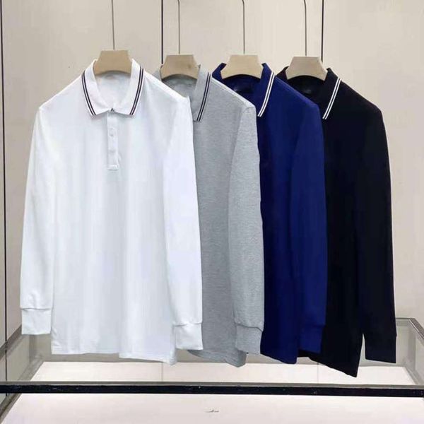 

2021 fall new casual business lapel long sleeve t-shirt men's b072422, White