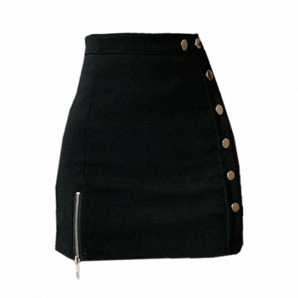 

skirts chic ss 2021 girls irregular tight button split zipper for women high waist bodycon one pace skirt lady short bottom n0sz#, Black
