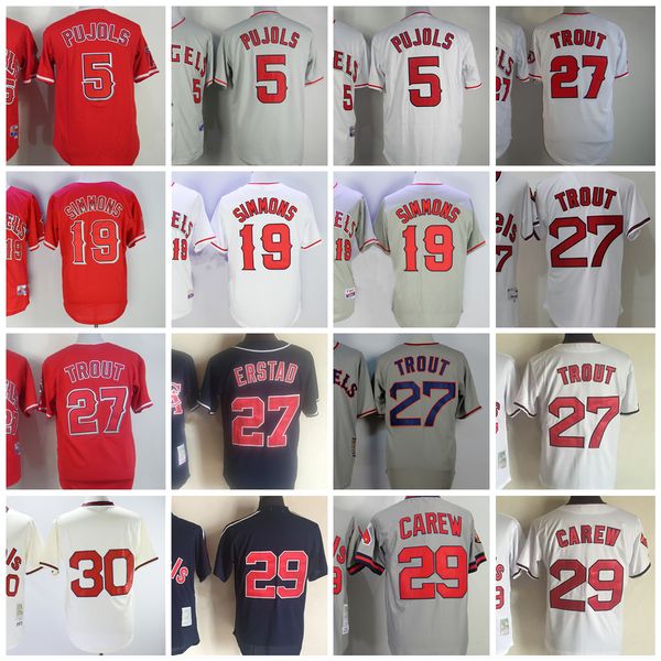 

erstad throwback vintage mitchell&ness baseball jersey 5 albert pujols 19 andrelton simmons 29 rod carew 30 nolan ryan 1973, Blue;black
