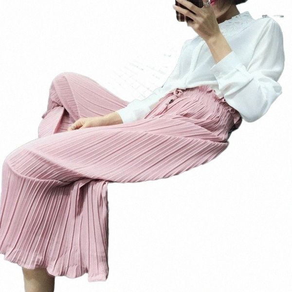 

zoulv 2021 petals hem wild chiffon women skirt wide leg pants spring summer korean flower waist high pleated women's & capris i6nj#, Black;white