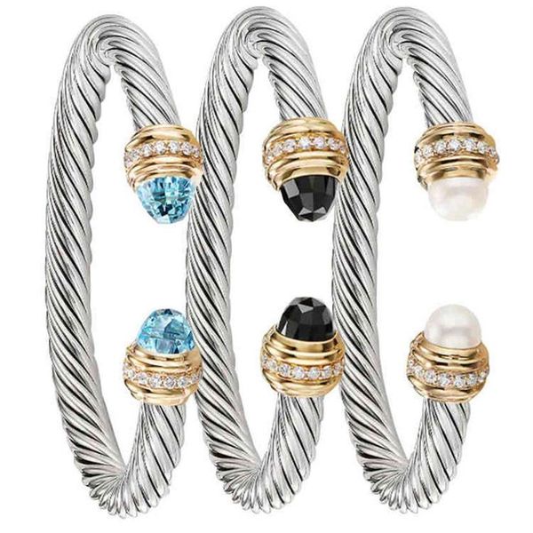 

new stainless steel bracelet fashion trend women's titanium cable 7mm open bracelet dy jewelry200c233o, Black